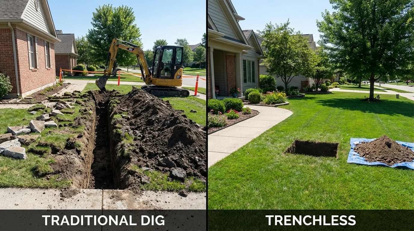 Trenchless sewer repair with minimal yard damage versus traditional excavation in Newton, AL